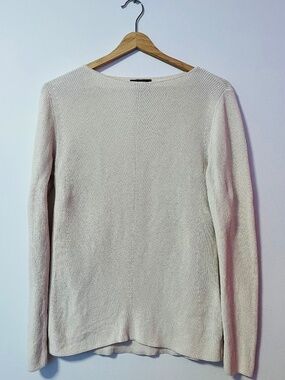 Massimo Dutti Fitted Cream Boat Neck Cotton Sweater EUC